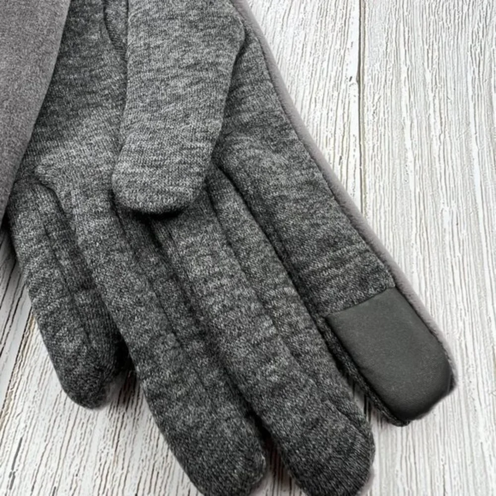 Womens Gray Velvet Touchscreen Gloves Bow Detail Winter Warm Fashion Accessories